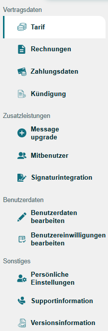 Kontoverwaltung Menus